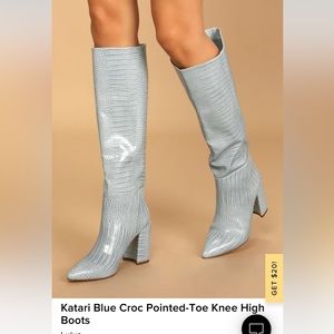 Lulus katari blue croc pointed toe knee high boots size 7